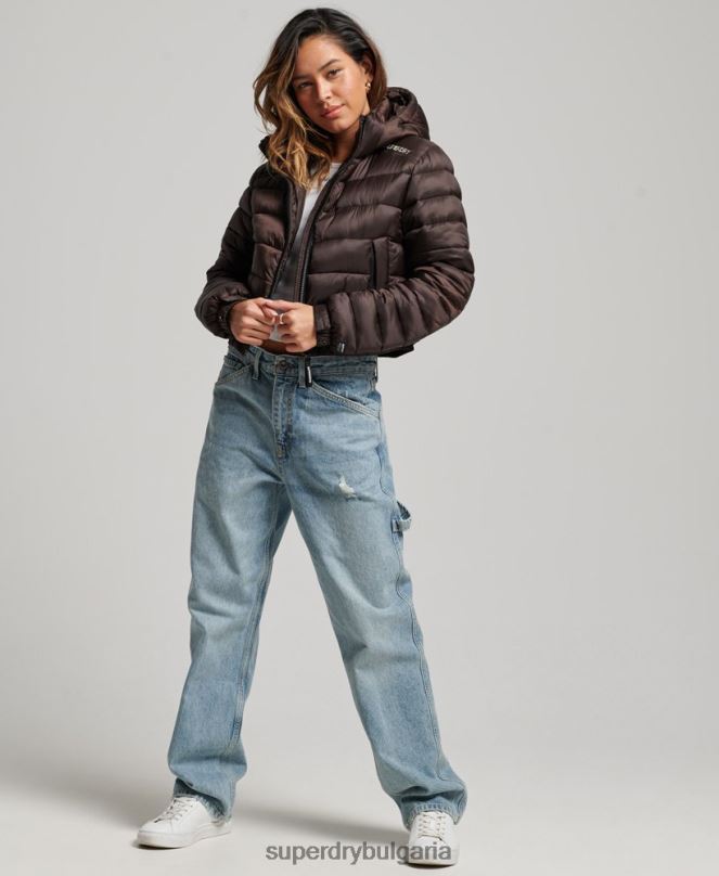 Superdry облекло N00H3708 кафяво Жени леко скъсено спортно яке с подплата