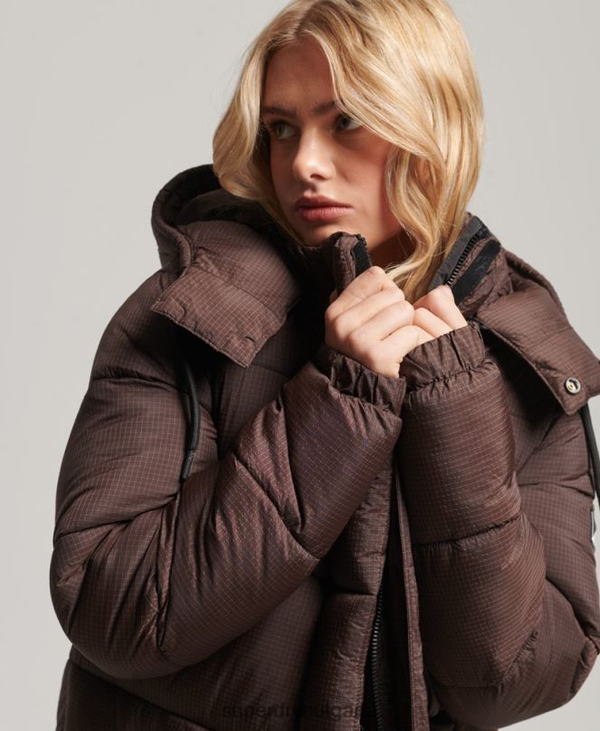 Superdry облекло N00H3713 кафяво Жени пухено яке с парагади ripstop