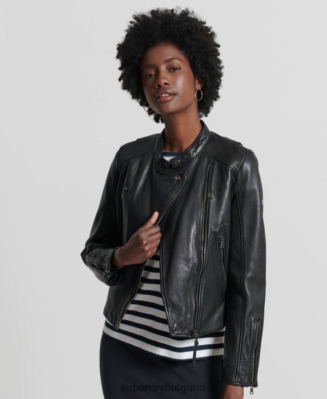 Superdry облекло N00H3717 черен Жени класическо кожено състезателно яке