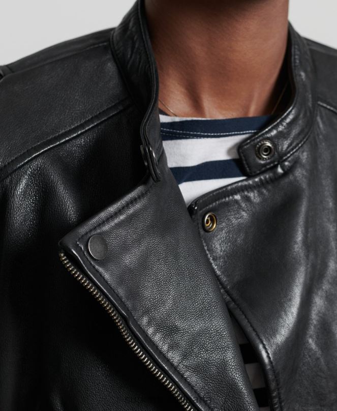 Superdry облекло N00H3717 черен Жени класическо кожено състезателно яке