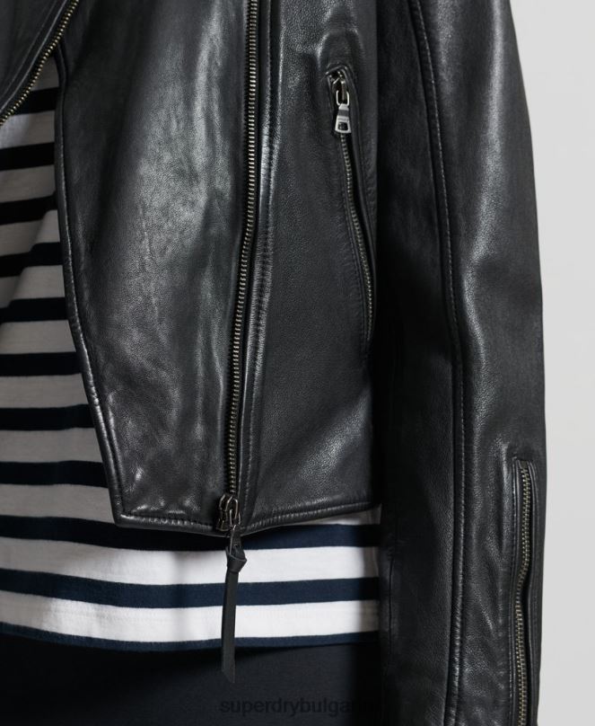 Superdry облекло N00H3717 черен Жени класическо кожено състезателно яке