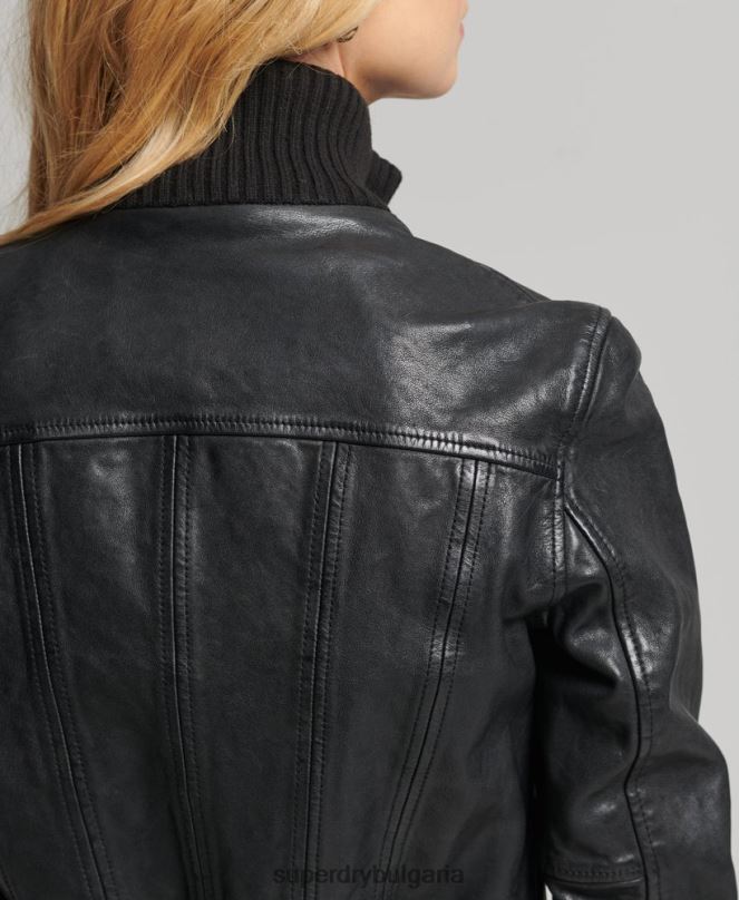 Superdry облекло N00H3719 черен Жени кожено бомбър яке с плетена яка
