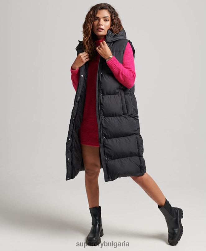 Superdry облекло N00H3720 черен Жени подплатена жилетка с парагади с качулка