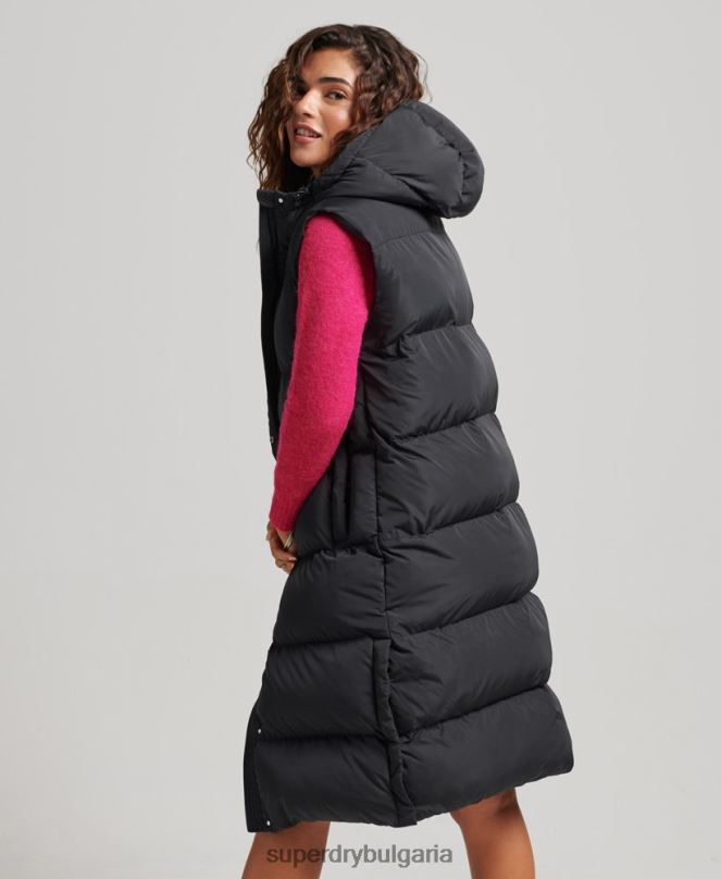 Superdry облекло N00H3720 черен Жени подплатена жилетка с парагади с качулка
