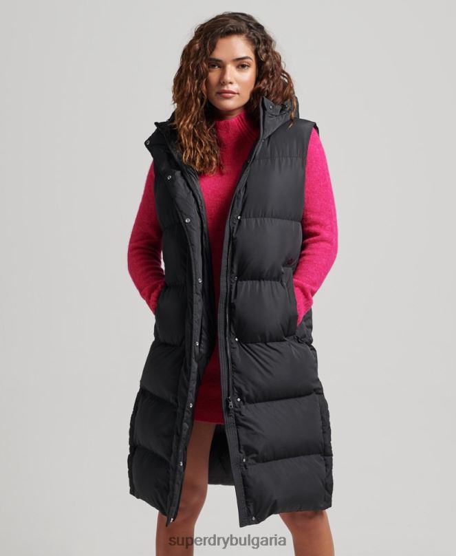 Superdry облекло N00H3720 черен Жени подплатена жилетка с парагади с качулка