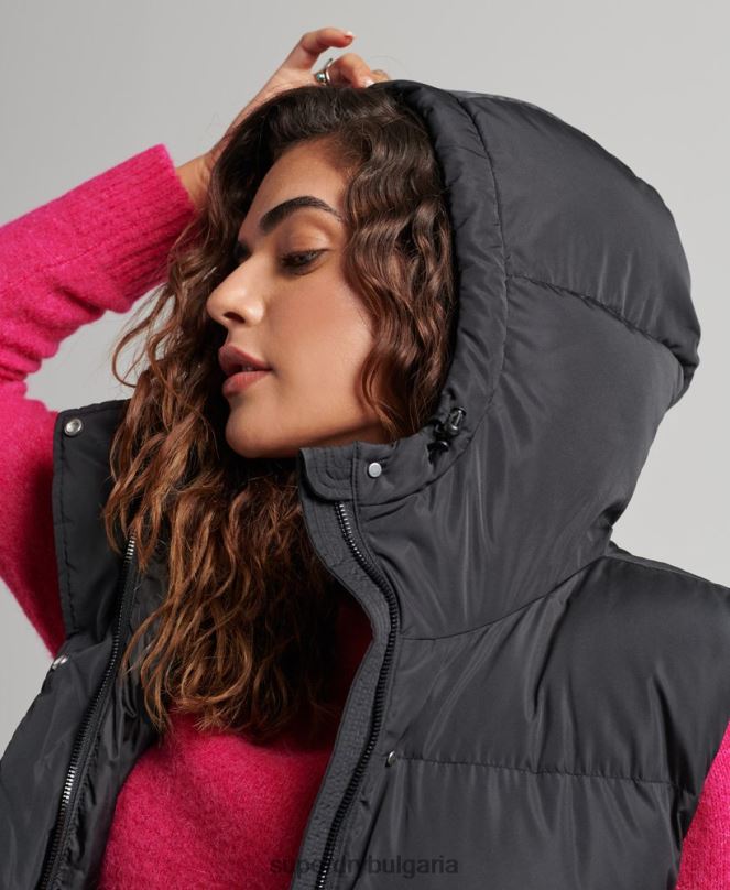 Superdry облекло N00H3720 черен Жени подплатена жилетка с парагади с качулка