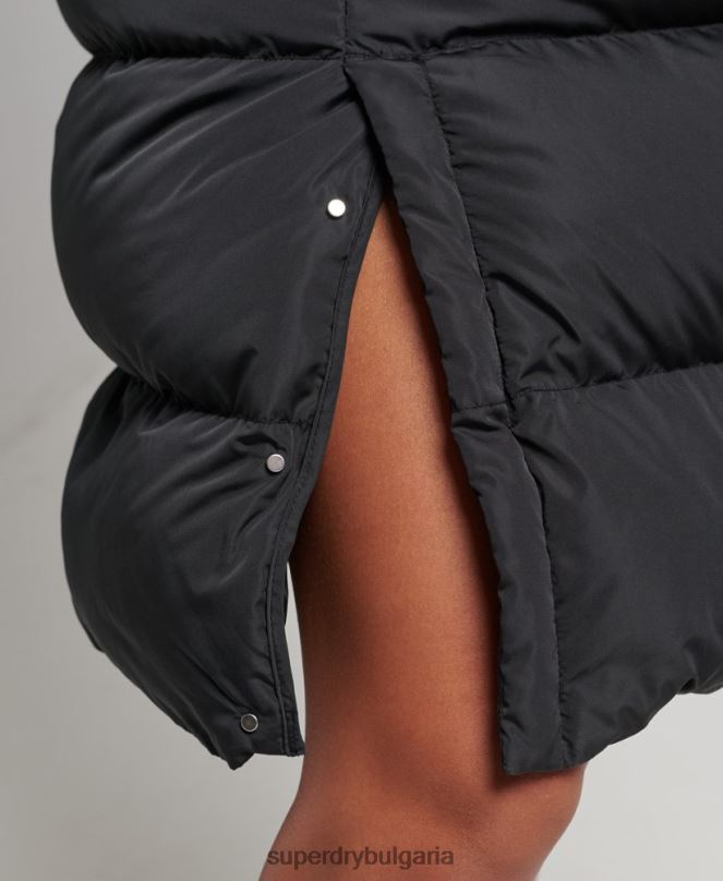 Superdry облекло N00H3720 черен Жени подплатена жилетка с парагади с качулка