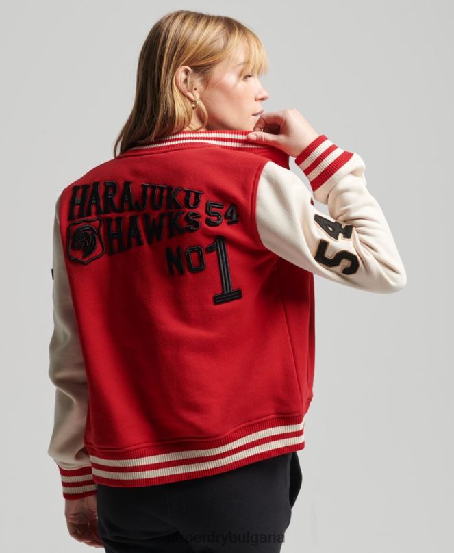 Superdry облекло N00H3722 червен Жени ретро колегиално бейзболно фланелко бомбър яке