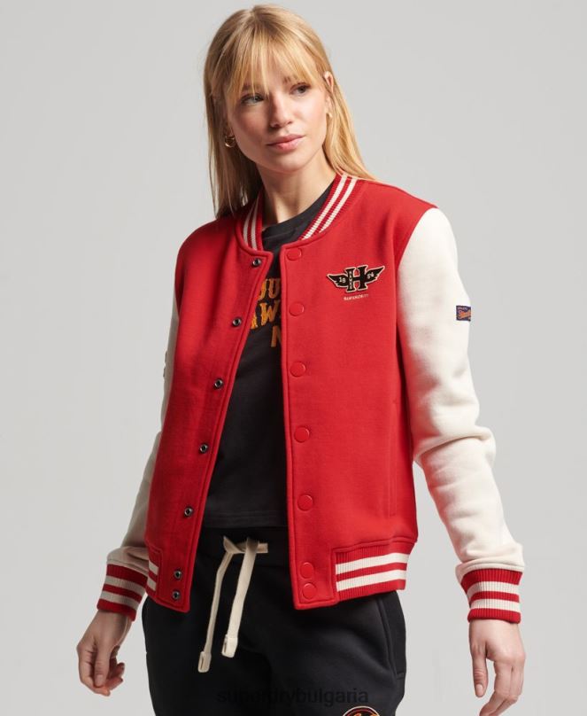 Superdry облекло N00H3722 червен Жени ретро колегиално бейзболно фланелко бомбър яке