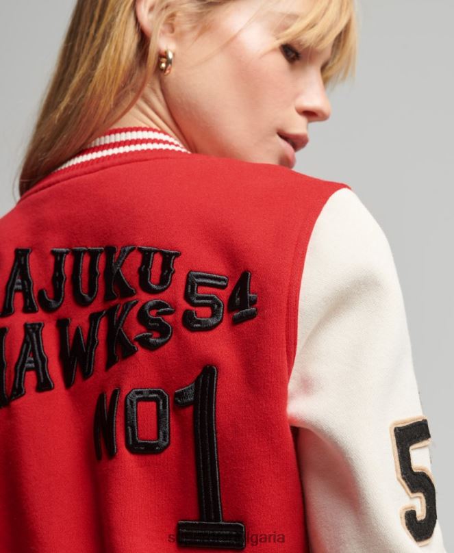 Superdry облекло N00H3722 червен Жени ретро колегиално бейзболно фланелко бомбър яке