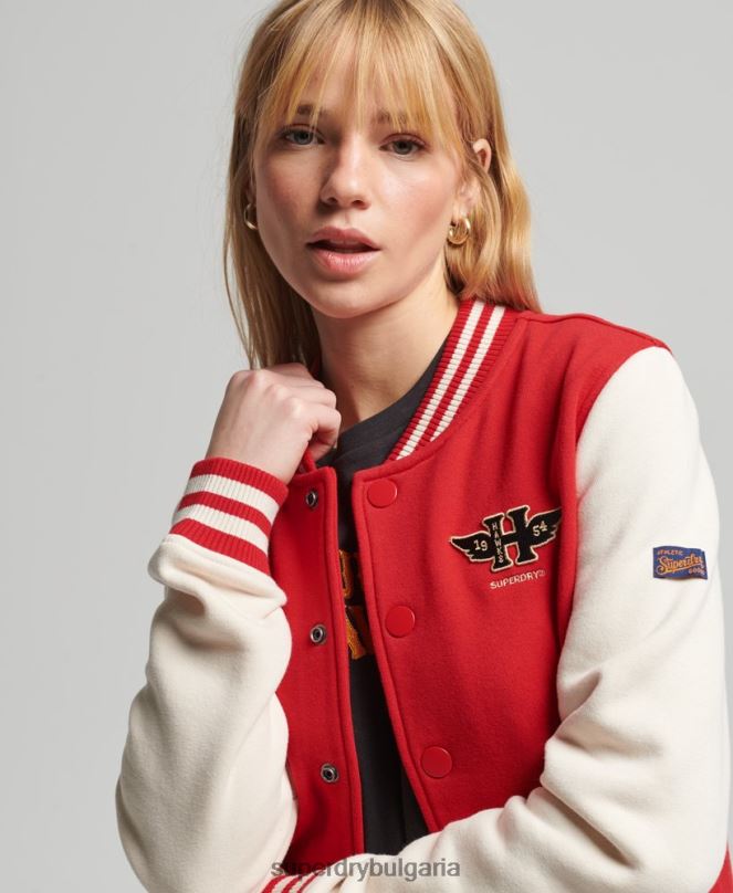 Superdry облекло N00H3722 червен Жени ретро колегиално бейзболно фланелко бомбър яке