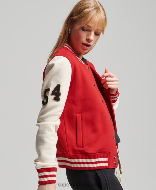 Superdry облекло N00H3722 червен Жени ретро колегиално бейзболно фланелко бомбър яке