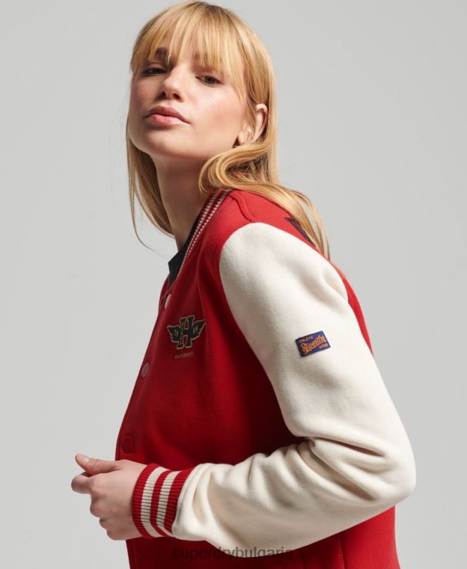 Superdry облекло N00H3722 червен Жени ретро колегиално бейзболно фланелко бомбър яке