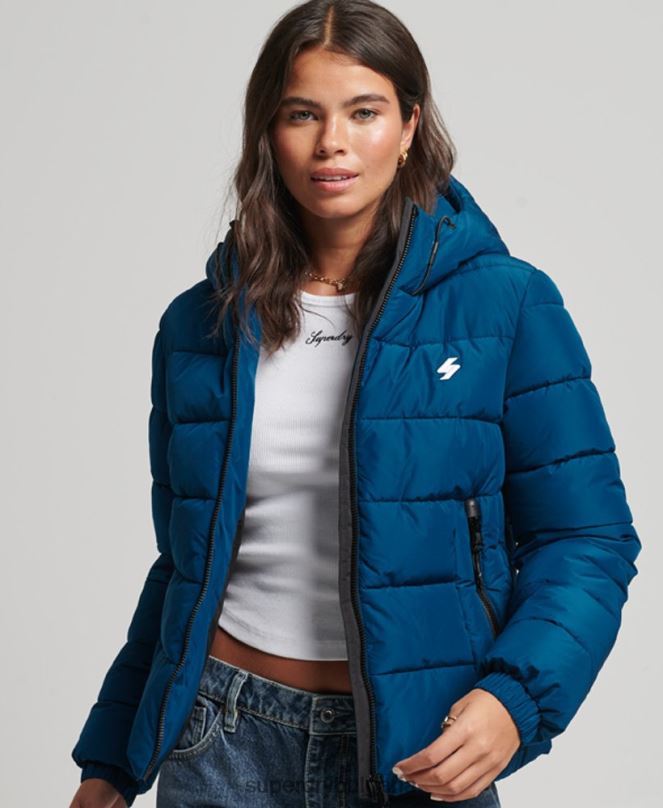 Superdry облекло N00H3723 син Жени спортно пухено яке с качулка