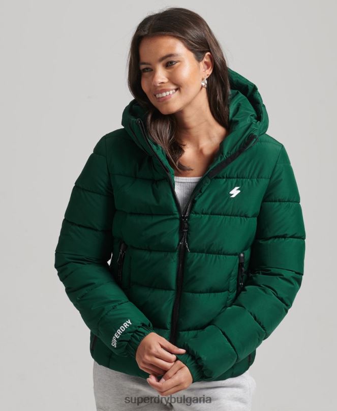 Superdry облекло N00H3724 зелено Жени спортно пухено яке с качулка