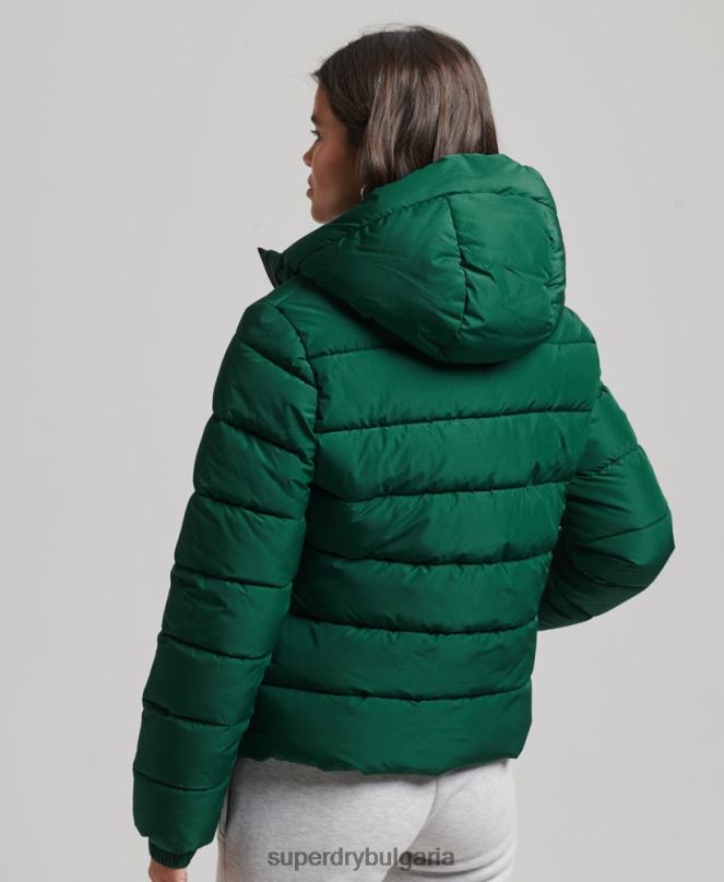 Superdry облекло N00H3724 зелено Жени спортно пухено яке с качулка