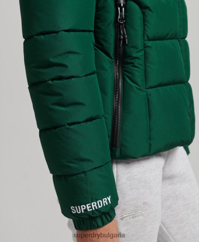 Superdry облекло N00H3724 зелено Жени спортно пухено яке с качулка