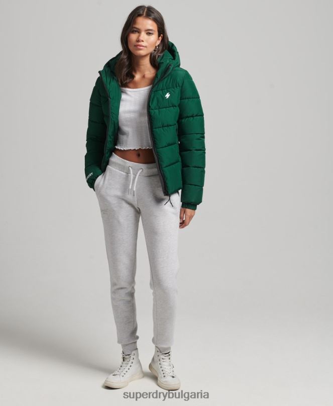 Superdry облекло N00H3724 зелено Жени спортно пухено яке с качулка