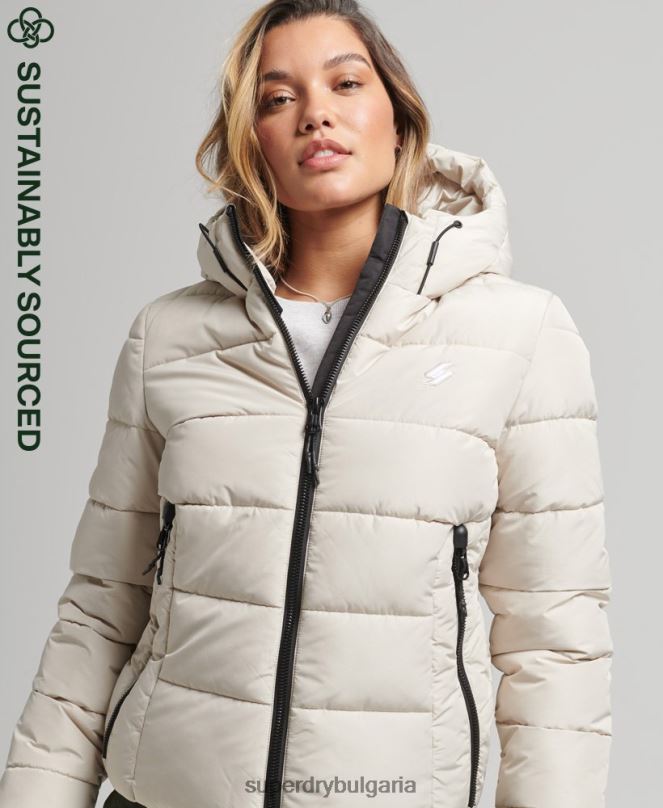 Superdry облекло N00H3725 бежово Жени спортно пухено яке с качулка