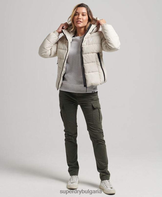 Superdry облекло N00H3725 бежово Жени спортно пухено яке с качулка