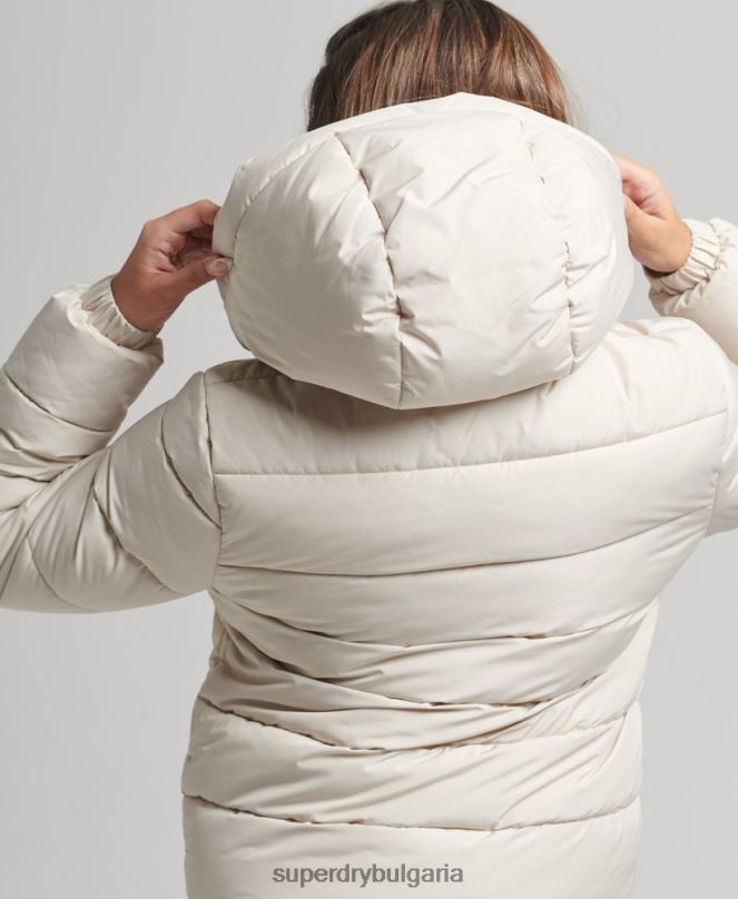 Superdry облекло N00H3725 бежово Жени спортно пухено яке с качулка