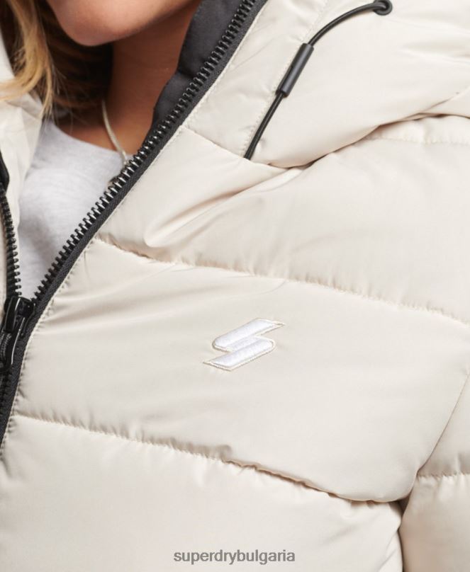 Superdry облекло N00H3725 бежово Жени спортно пухено яке с качулка