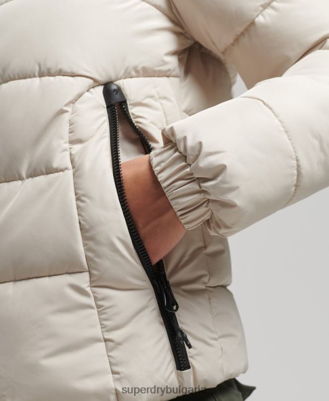 Superdry облекло N00H3725 бежово Жени спортно пухено яке с качулка
