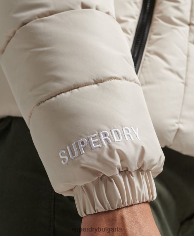Superdry облекло N00H3725 бежово Жени спортно пухено яке с качулка