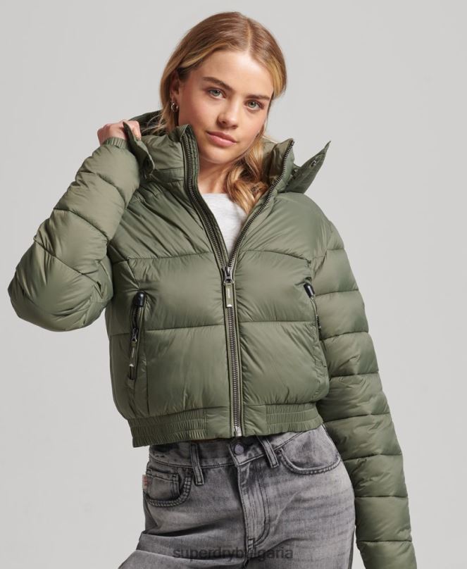 Superdry облекло N00H3731 зелено Жени съкратено яке с качулка fuji