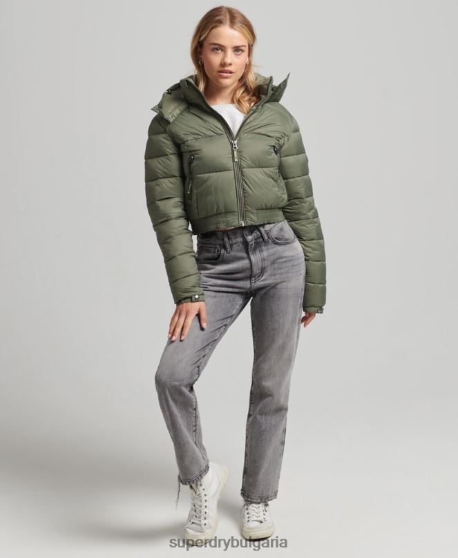 Superdry облекло N00H3731 зелено Жени съкратено яке с качулка fuji
