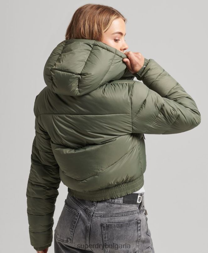 Superdry облекло N00H3731 зелено Жени съкратено яке с качулка fuji