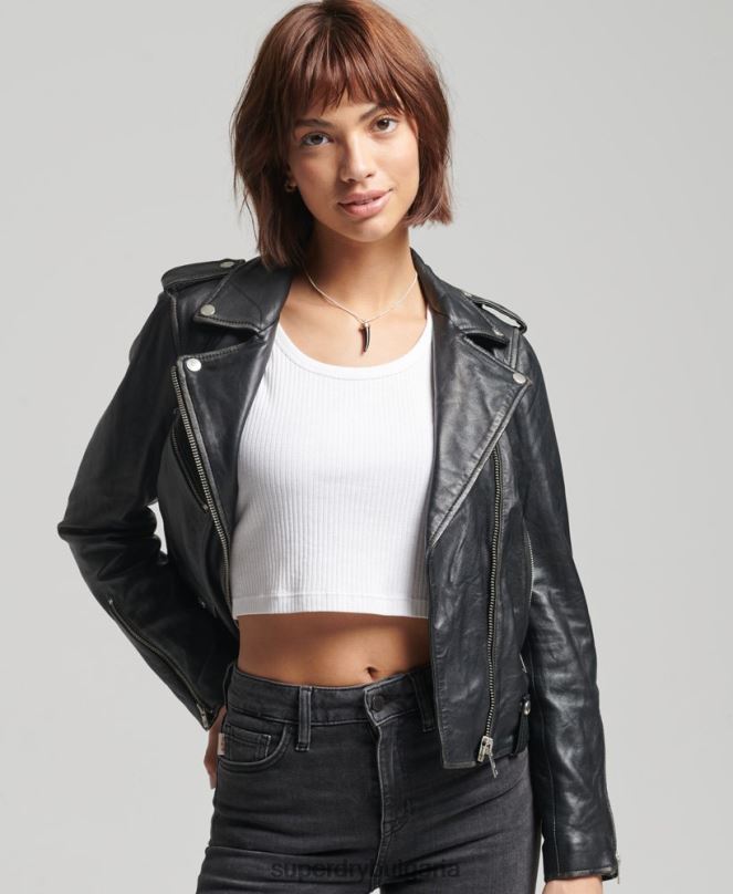Superdry облекло N00H3735 черен Жени кожено мотоциклетско яке rylee