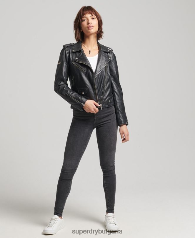 Superdry облекло N00H3735 черен Жени кожено мотоциклетско яке rylee