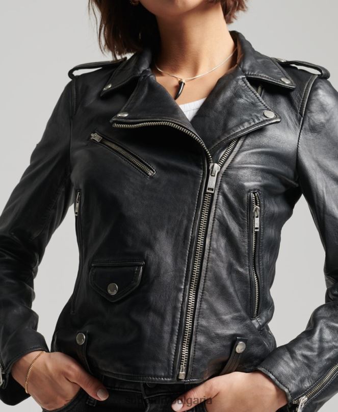 Superdry облекло N00H3735 черен Жени кожено мотоциклетско яке rylee