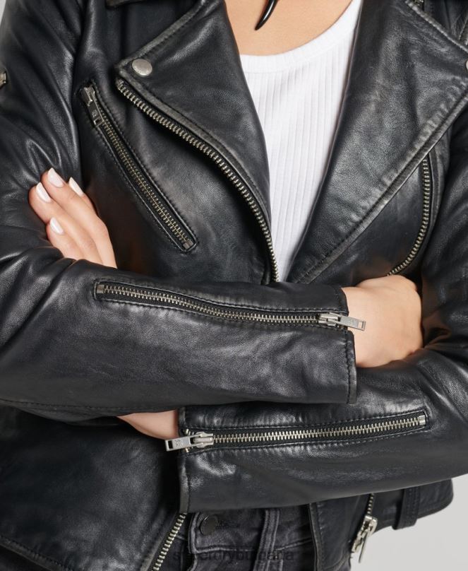 Superdry облекло N00H3735 черен Жени кожено мотоциклетско яке rylee
