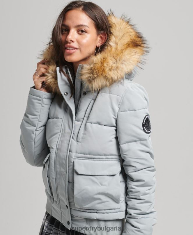 Superdry облекло N00H3736 светло синьо Жени яке Everest с качулка и пуфър