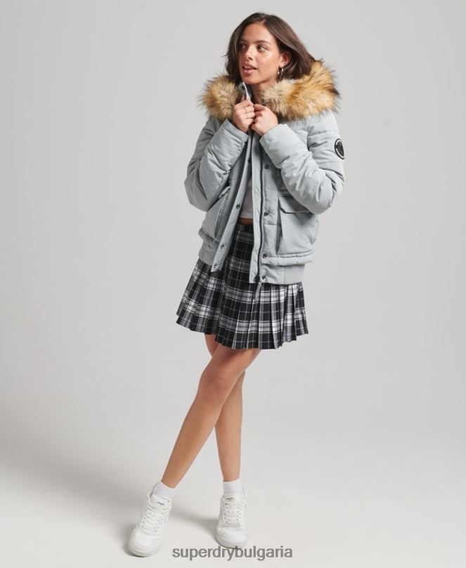 Superdry облекло N00H3736 светло синьо Жени яке Everest с качулка и пуфър