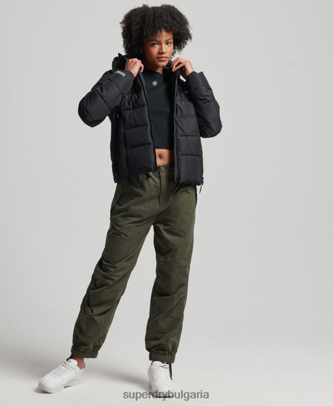 Superdry облекло N00H3739 черен Жени спортно пухено яке с качулка