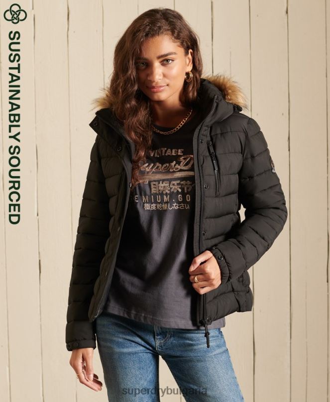 Superdry облекло N00H3741 черен Жени класическо фуджи яке от изкуствена кожа