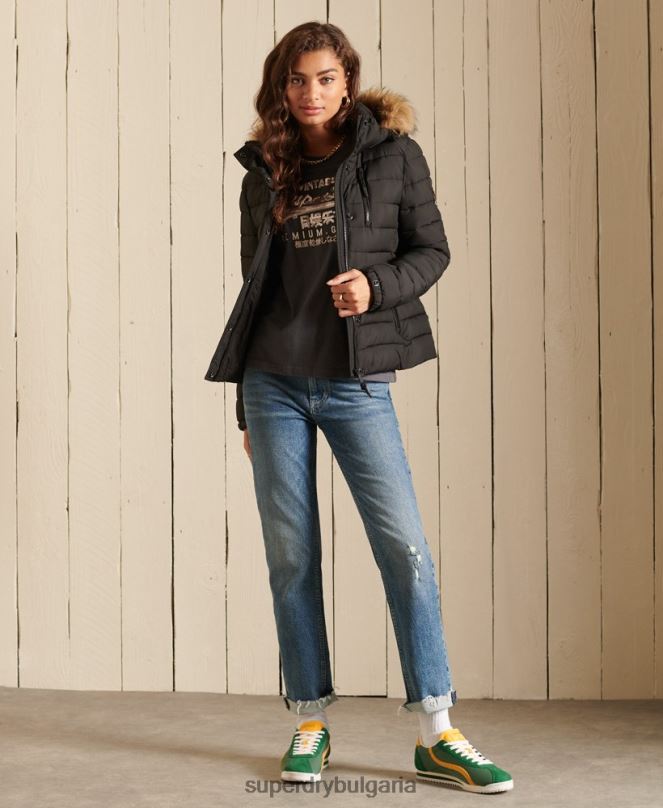 Superdry облекло N00H3741 черен Жени класическо фуджи яке от изкуствена кожа