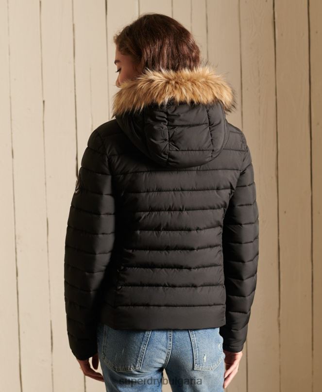 Superdry облекло N00H3741 черен Жени класическо фуджи яке от изкуствена кожа