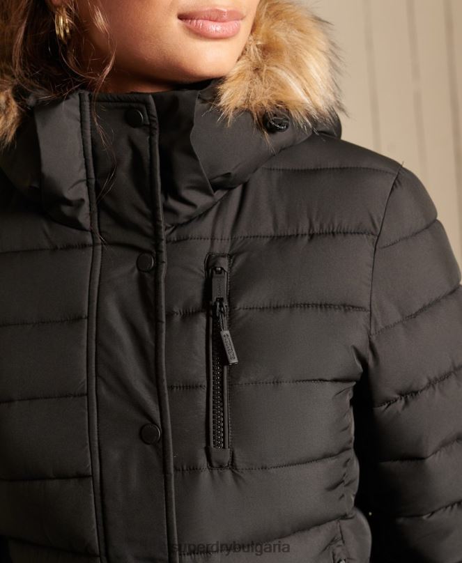 Superdry облекло N00H3741 черен Жени класическо фуджи яке от изкуствена кожа