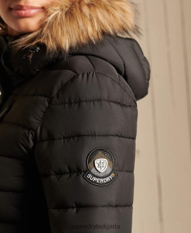 Superdry облекло N00H3741 черен Жени класическо фуджи яке от изкуствена кожа