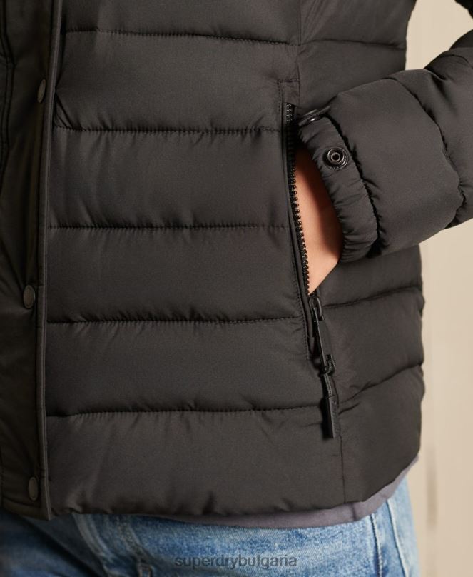 Superdry облекло N00H3741 черен Жени класическо фуджи яке от изкуствена кожа