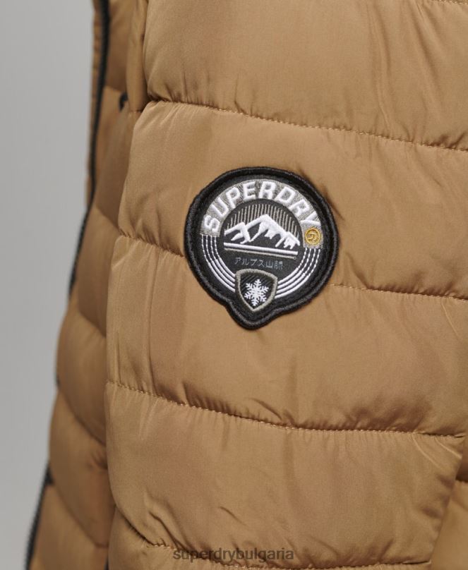 Superdry облекло N00H3748 кафяво Жени пухено яке със средна дължина и качулка от изкуствена кожа