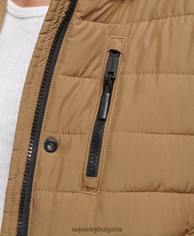Superdry облекло N00H3748 кафяво Жени пухено яке със средна дължина и качулка от изкуствена кожа