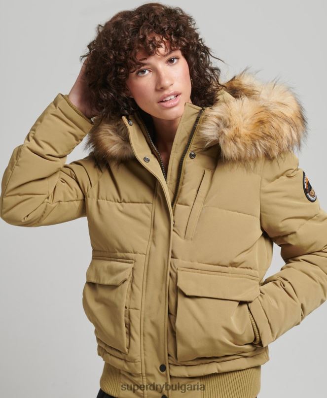 Superdry облекло N00H3749 тен Жени яке Everest с качулка и пуфър