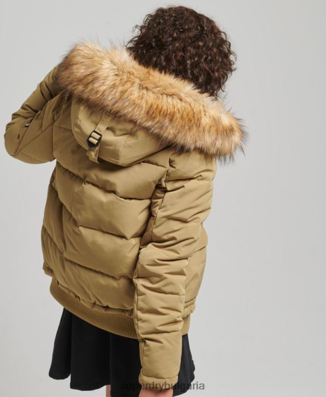 Superdry облекло N00H3749 тен Жени яке Everest с качулка и пуфър