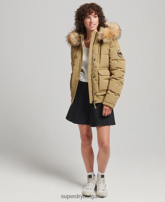 Superdry облекло N00H3749 тен Жени яке Everest с качулка и пуфър