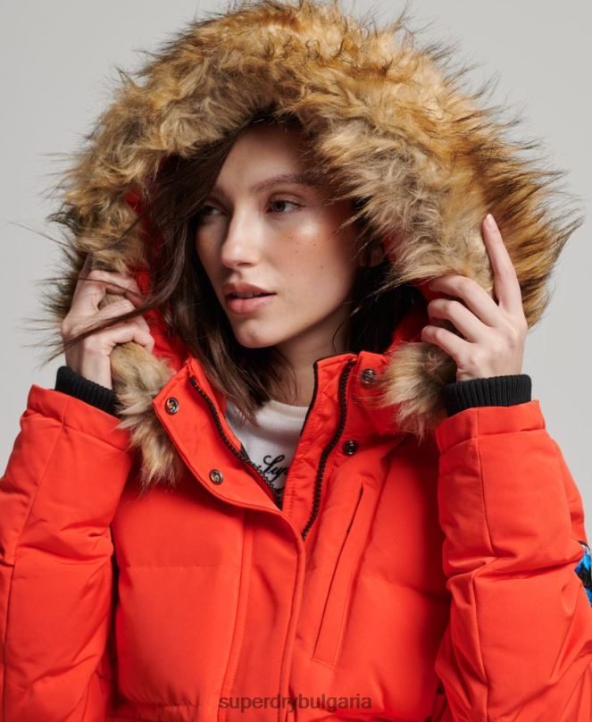 Superdry облекло N00H3750 оранжево Жени яке Everest с качулка и пуфър
